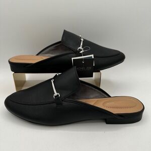 RACHEL ZOE Alani Black Faux Leather Mules Silver Horsebit Buckle Detail NWT 10